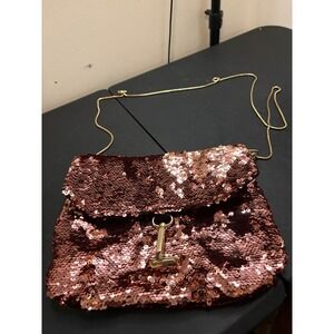 Deux Lux Rose Gold Sequin Clutch Crossbody Bag Gold Chain Evening Party Purse